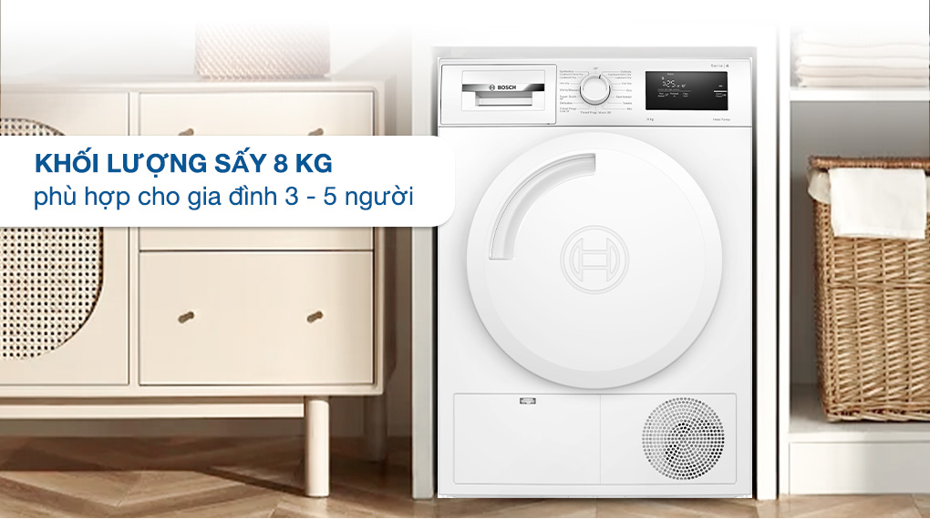 Máy có khối lượng sấy 8kg Nhà Cái AX88 ATQ 2026 Tặng 88K bơm nhiệt Bosch 8kg WTH83028SG