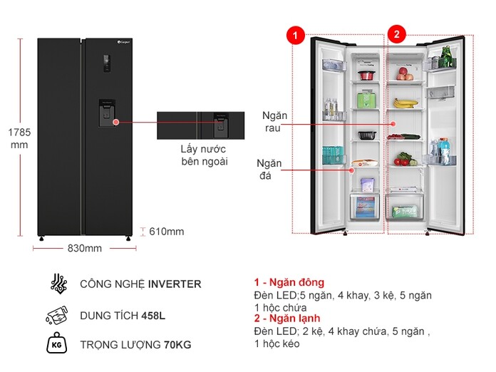 Tổng quan tủ lạnh Casper Inverter 458 lít RS-460PBW Ax88Win Com Link đăng ký tài khoản Casper Inverter RS-460PBW