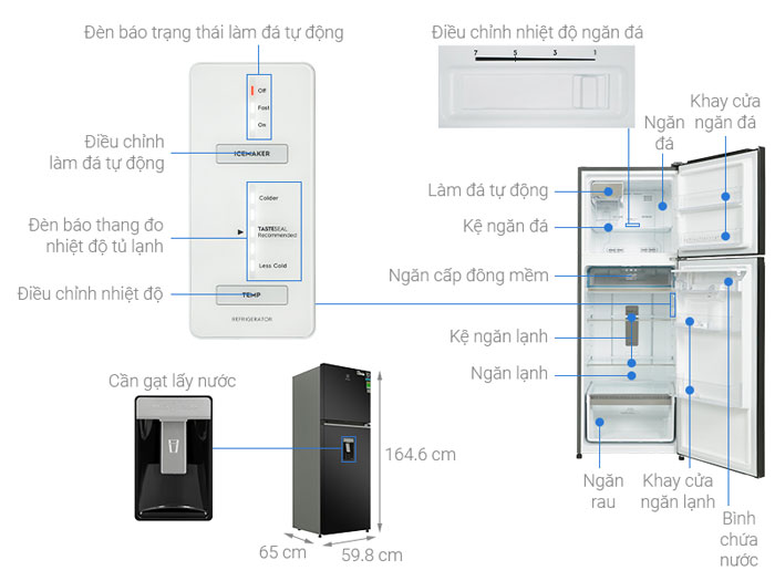 Cấu tạo của tủ lạnh Electrolux Inverter 312 lít ETB3460K H Cấu tạo của tủ lạnh Electrolux Inverter 312 lít ETB3460K H