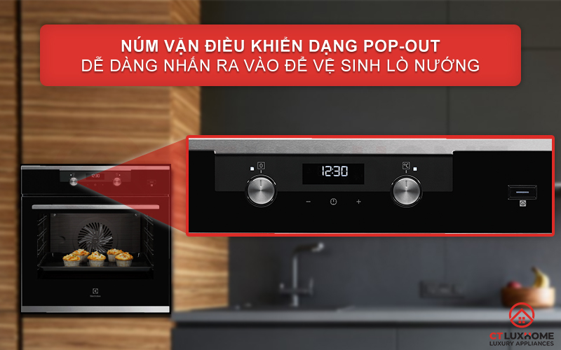 bang-dieu-khien-lo-nuong-electrolux-kodec75x-copy1 Dễ dàng chọn chức năng với núm xoay Pop-up và màn hình hiển thị LCD hiện đại