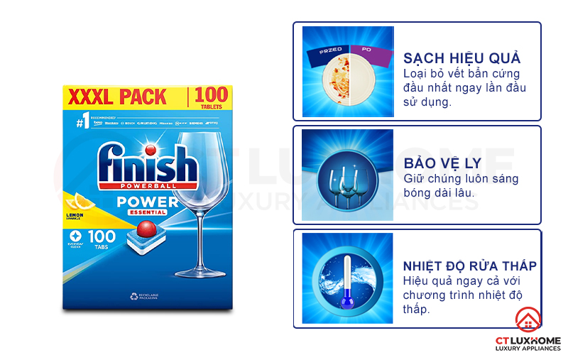 chuc_nang_essential_100v Tính năng vượt trội của viên rửa chén bát Finish Essential 100 viên