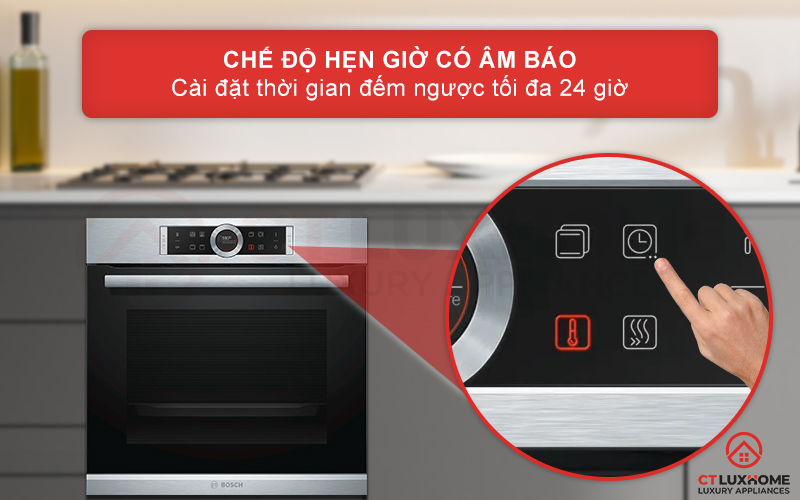 hen-gio-bosch-hbg633bs1a Chế độ hẹn giờ có âm báo với thời gian hẹn tối đa 24 giờ