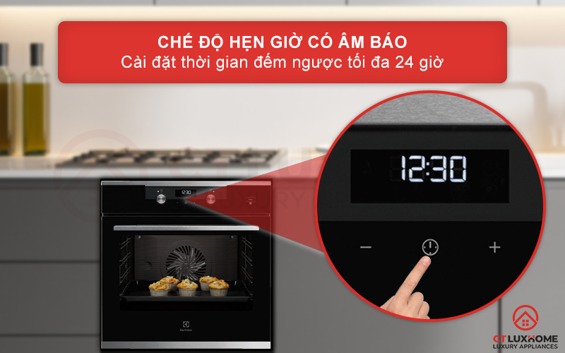 hen-gio-lo-nuong-electrolux-kodec75x Chế độ hẹn giờ có âm báo với thời gian hẹn tối đa 24 giờ