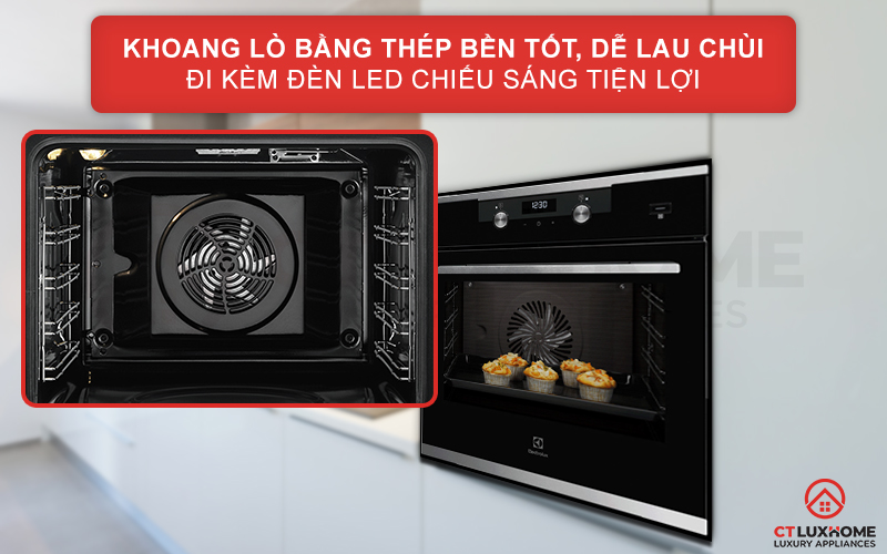 khoang-lo-nuong-electrolux-kodec75x-copy1 Khoang lò bằng thép tráng men bền tốt, dễ lau chùi đi kèm đèn LED tiện lợi