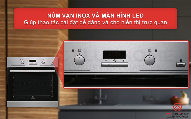man-hinh-hien-thi-eob3434box Lựa chọn chức năng, nhiệt độ nướng với núm vặn inox và màn hình LED hiển thị trực quan