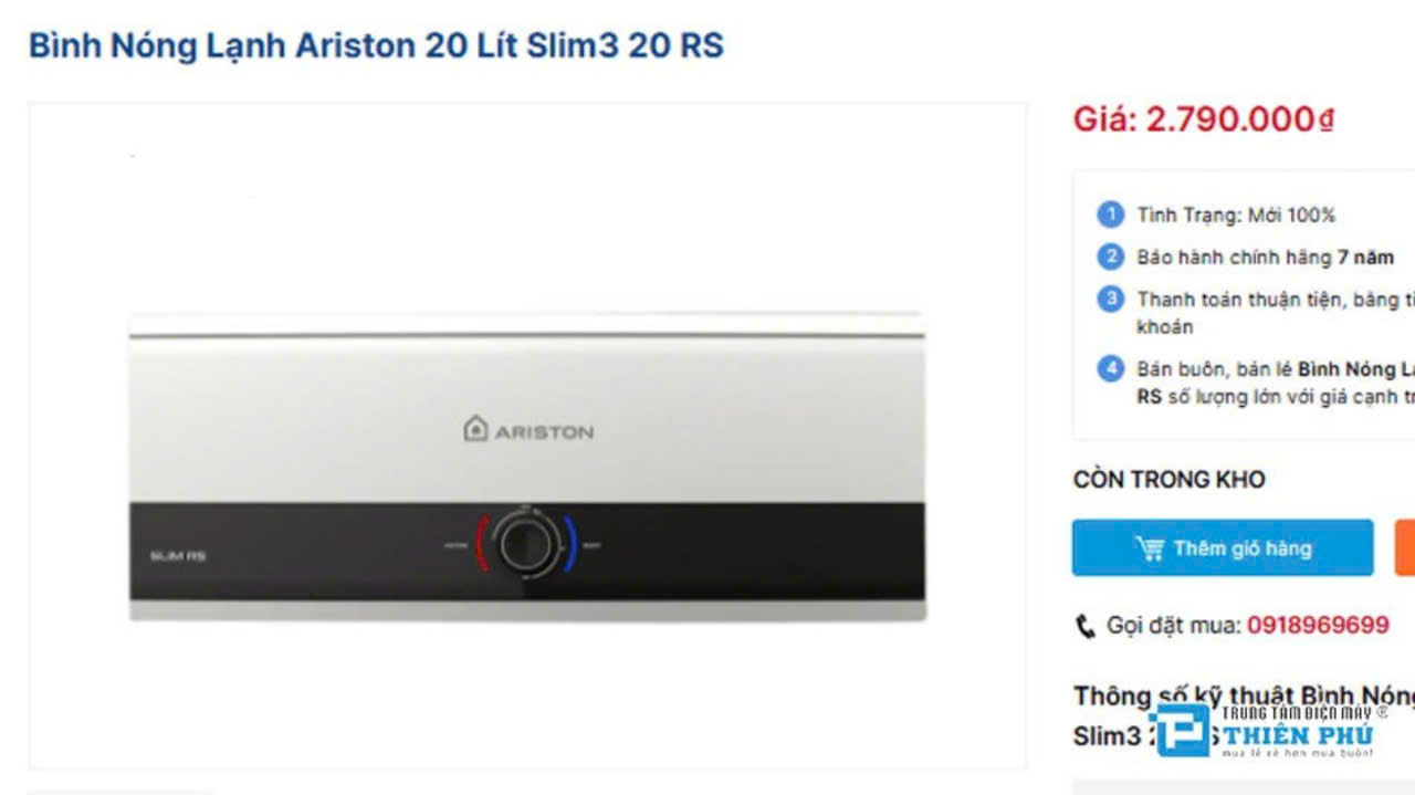 Giá bán bình nóng lạnh Ariston Slim3 20 RS và chế độ bảo hành Giá bán bình nóng lạnh Ariston Slim3 20 RS và chế độ bảo hành
