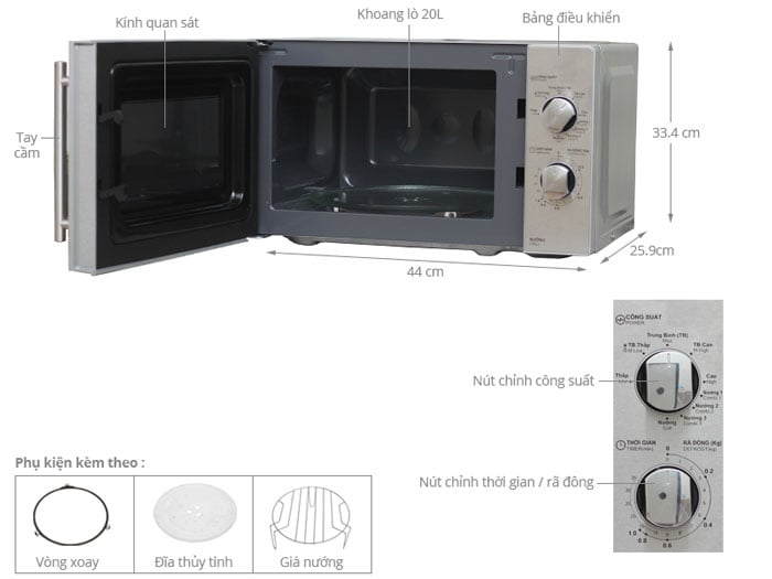 Cấu tạo Lò vi sóng có nướng Sharp R G227VN M