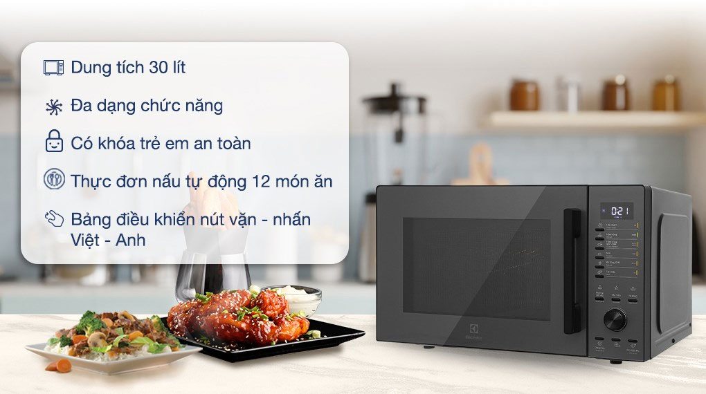 Lò vi sóng Electrolux EMG30D22BM có nhiều tính năng
