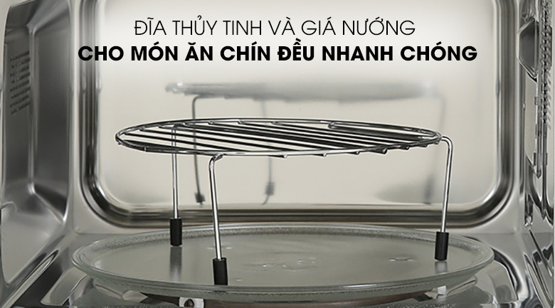 Lò vi sóng điện tử có nướng 25 lít Electrolux EMG25D89GGP được trang bị đĩa thủy tinh, giá nướng