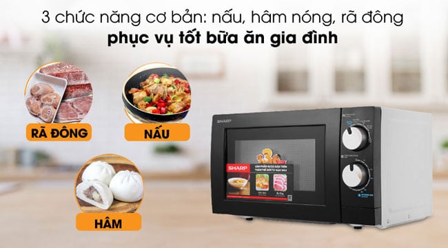 lò vi sóng Sharp 208 có 3 chức năng cơ bản là nấu, hâm, rã đông lò vi sóng Sharp 208 có 3 chức năng cơ bản là nấu, hâm, rã đông