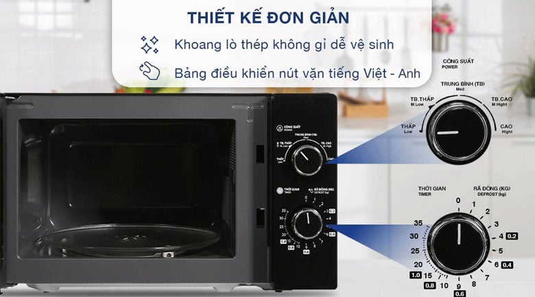 Lò vi sóng 20 lít MW2-MM20P(BK) của Toshiba sử dụng bảng điều khiển bằng núm vặn cơ Lò vi sóng 20 lít MW2-MM20P(BK) của Toshiba sử dụng bảng điều khiển bằng núm vặn cơ