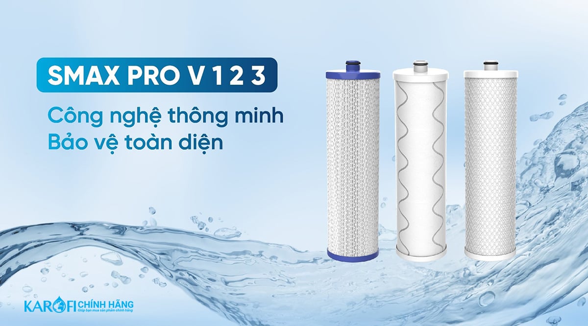 Lõi lọc thô Smax Pro V 1, 2, 3 trên máy lọc nước Karofi KAD-D528 Karofi KAD-D528