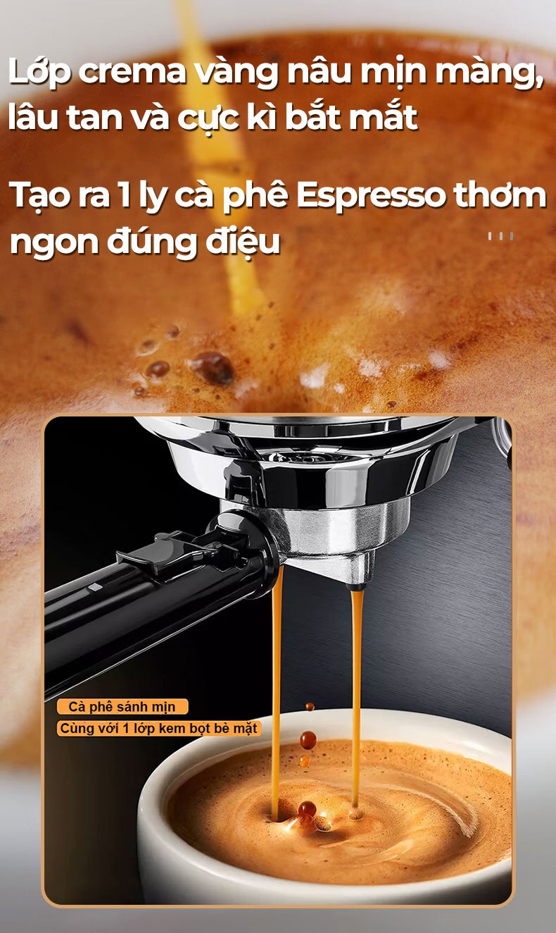 Máy pha cà phê espresso với lớp crema vàng nâu mịn Máy pha cà phê