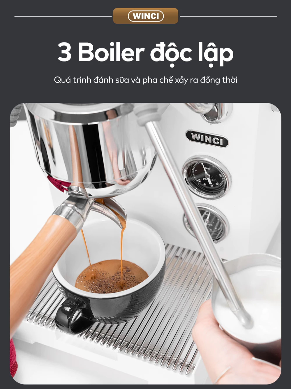 3 boiler độc lập Winci EM56 có 3 boiler độc lập