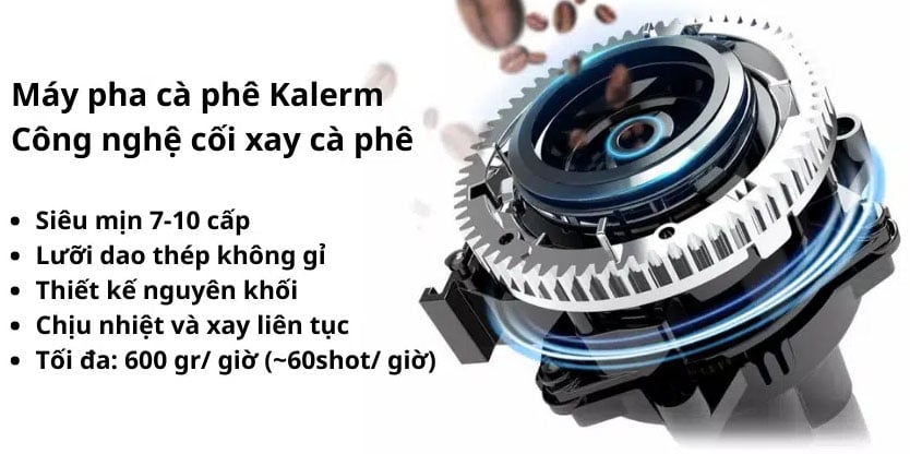Máy pha cà phê Kalerm có cối xay bằng thép không gỉ Máy pha cà phê Kalerm