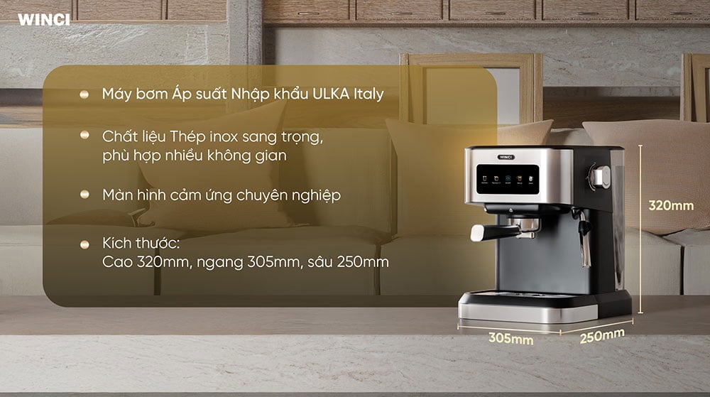 Kích thước máy pha cà phê Máy pha cà phê bán tự động