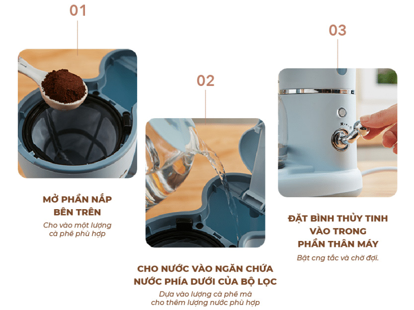 Các bước pha cà phê Máy pha cà phê Bear