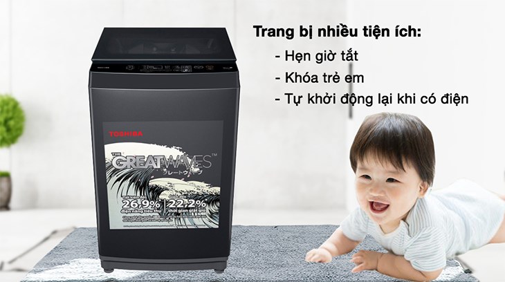Tải app AX88 ngay để nhận thưởng khủng Toshiba 9 kg AW-M1000FV(MK) trang bị tính năng tự khởi động lại khi có điện giúp giảm bớt thao tác thực hiện trên máy, tiết kiệm thời gian