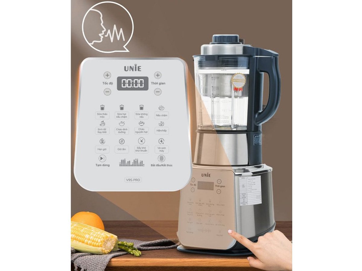 Máy làm sữa hạt Unie V9S Pro có chức năng thông báo giọng nói Máy làm sữa hạt Unie V9S Pro thông báo bằng giọng nói