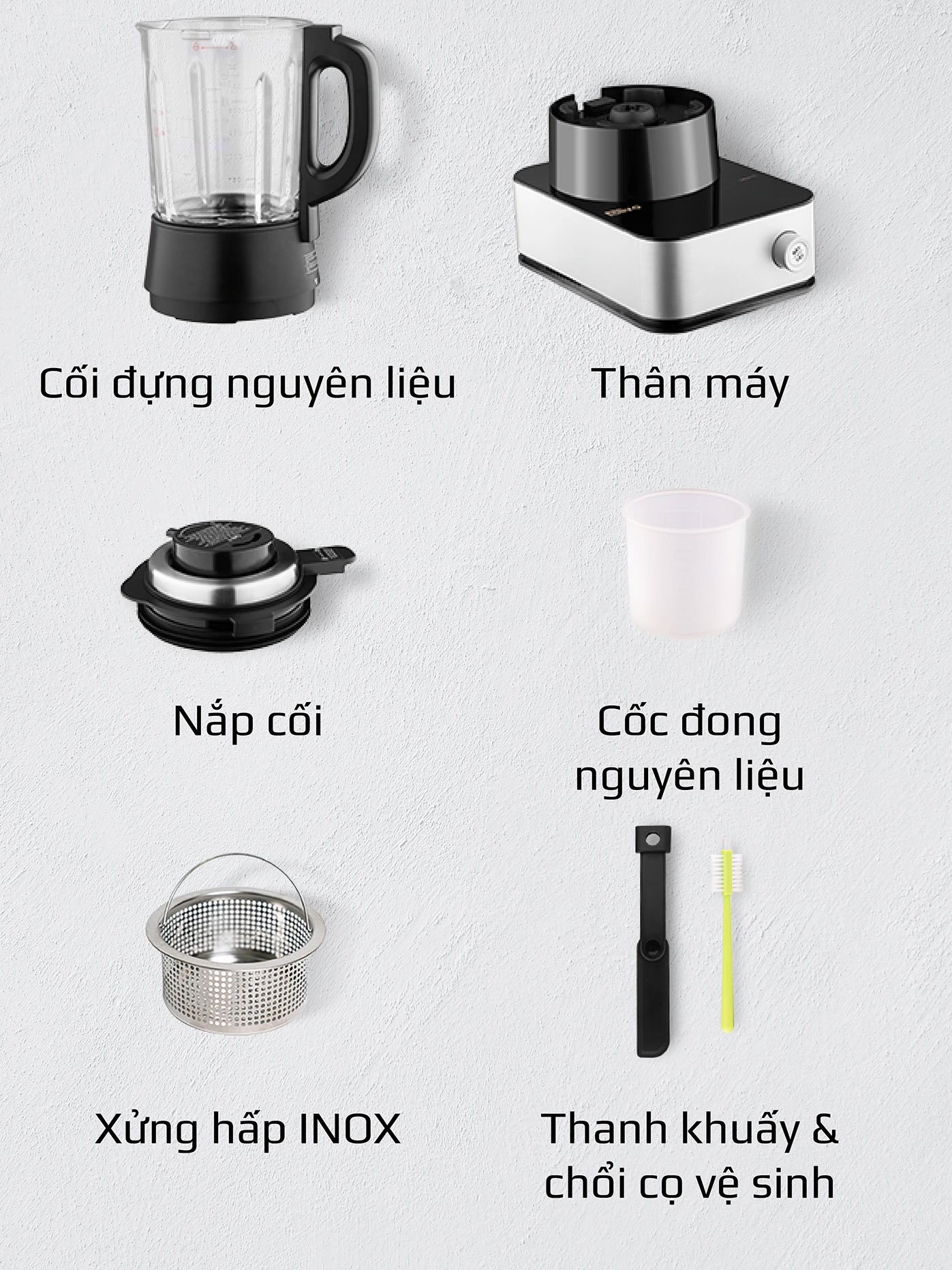 Phụ kiện của máy xay nấu đa năng Olivo CB22 Pro Máy xay nấu đa năng Olivo CB22 Pro