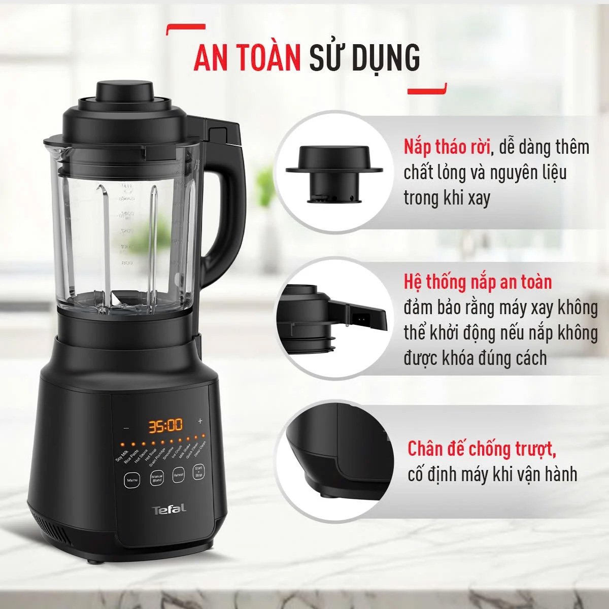 Tính năng an toàn, dễ dàng sử dụng Máy xay Tefal BL511868
