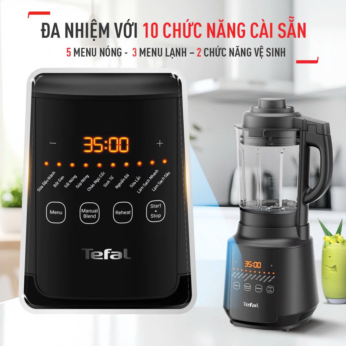 10 chế độ cài đặt sẵn, đáp ứng mọi nhu cầu Máy xay sinh tố Tefal BL511868