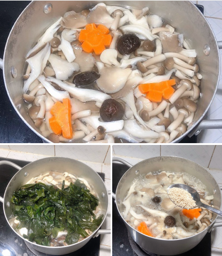 Bước 2 Nấu canh Canh nấm chay tứ sắc Bước 2 Nấu canh Canh nấm chay tứ sắc