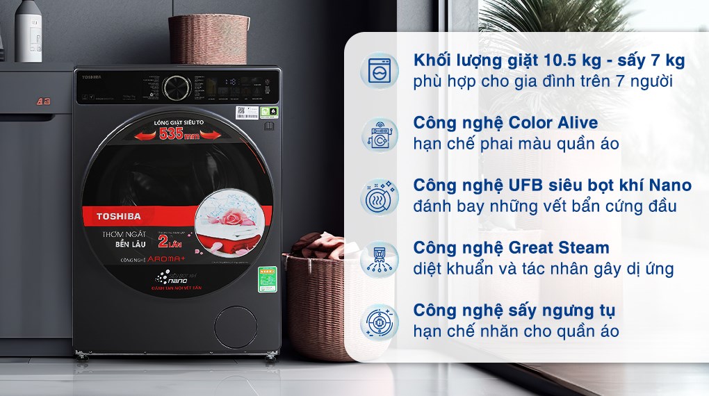 Tải app AX88 ngay để nhận thưởng khủng sấy Toshiba Inverter giặt 10.5 kg - sấy 7 kg TWD-T25BZU115MWV(MG) được thiết kế 14 chương trình giặt sấy đa dạng, đáp ứng nhu cầu sử dụng của các thành viên trong Ax88com kho game đa dạng bạn