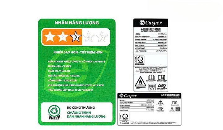 Mức tiêu thụ điện thực tế của điều hòa Casper inverter 1 chiều QC-12IU36A chỉ là 1.4kW/h