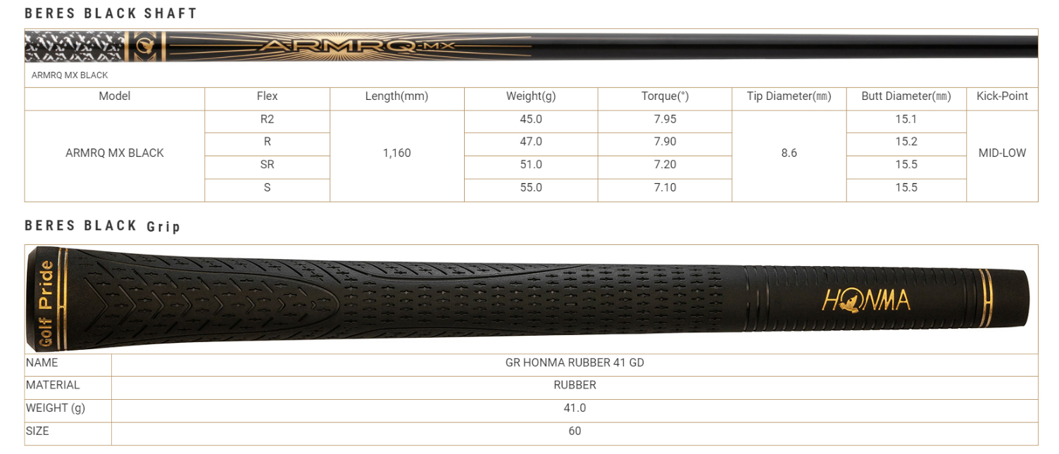 Thông số shaft và grip Honma Beres 08 Black Honma Beres 08 Black