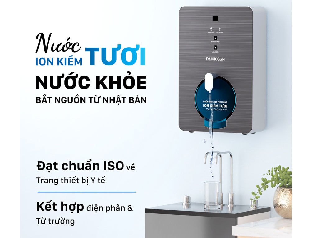 Máy tạo ra nước ion kiềm tươi đạt chuẩn Máy biến đổi nước RO thành nước ion kiềm tươi Daikiosan