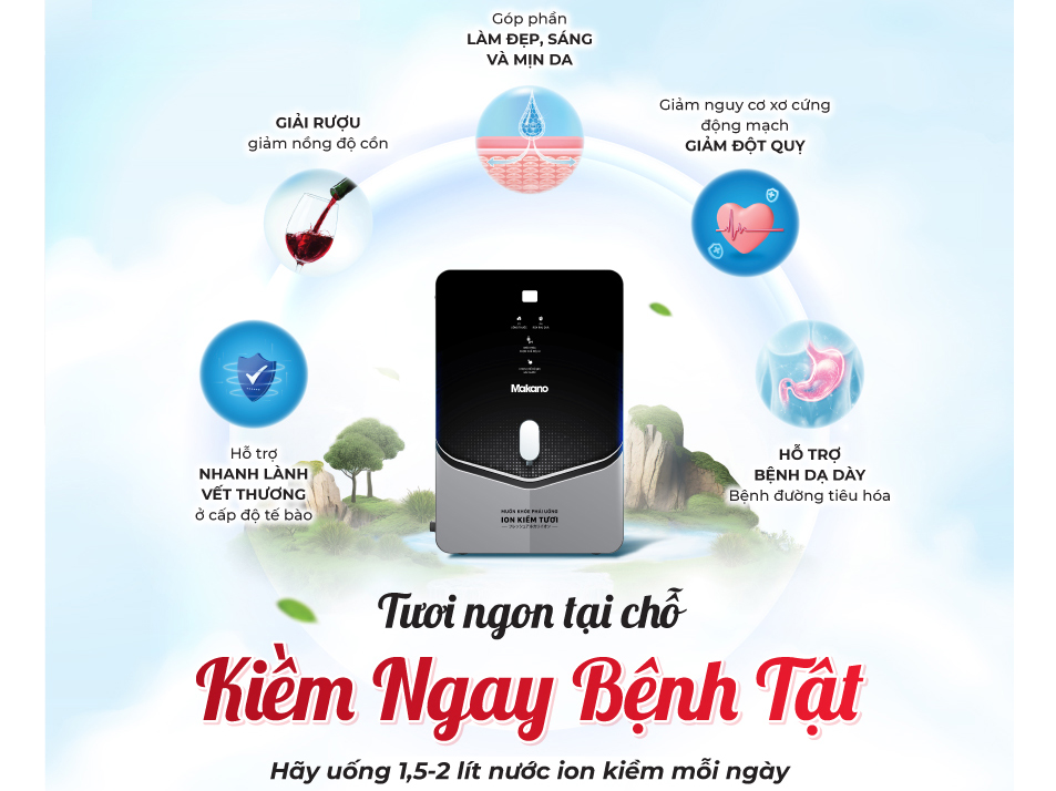 Máy biến đổi nước RO thành nước ion kiềm tươi Makano MN068
