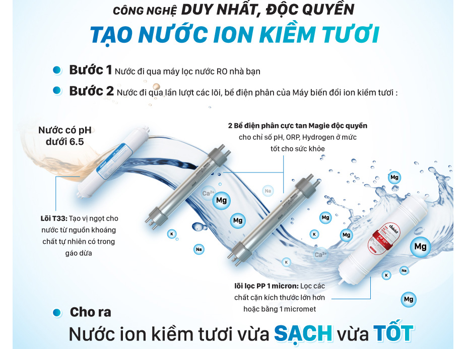 Máy biến đổi nước RO thành nước ion kiềm tươi Daikiosan DN070 (cho vùng pH thấp)
