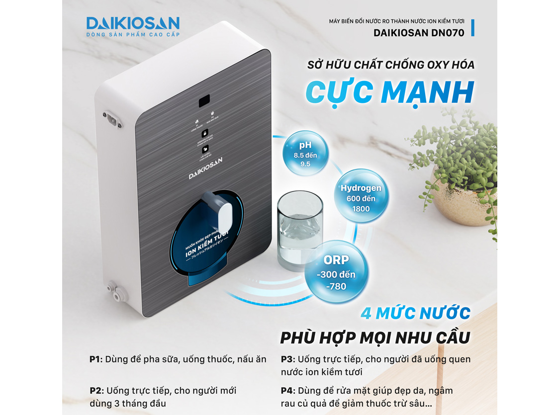 Daikiosan DN070 có 4 chế độ nước Daikiosan DN070