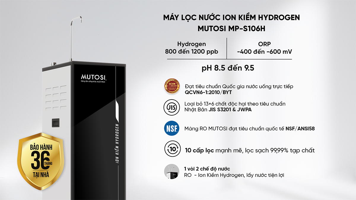 Máy lọc nước ion kiềm Hydrogen Mutosi MP-S106H Máy lọc nước ion kiềm Hydrogen Mutosi MP-S106H