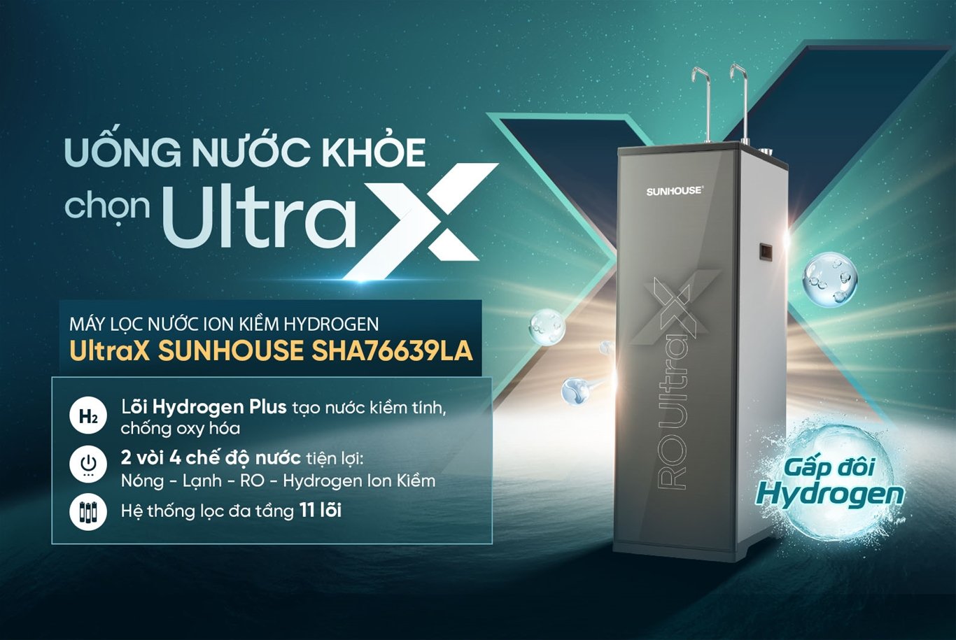 Máy lọc nước ion kiềm Sunhouse Hydrogen UltraX SHA76639LA Máy lọc nước ion kiềm Sunhouse Hydrogen UltraX SHA76639LA