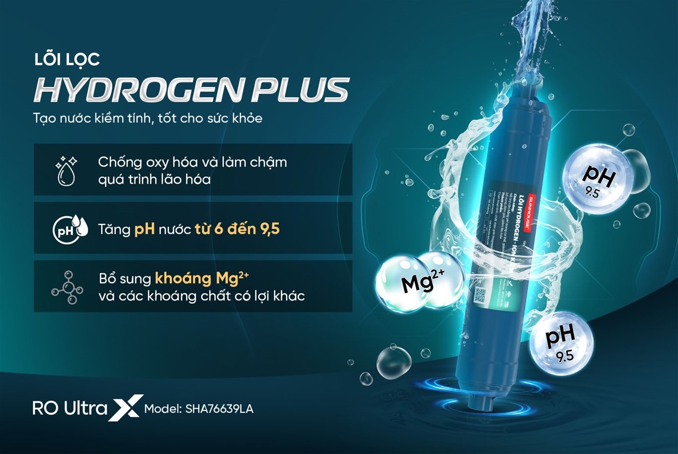 Máy lọc nước ion kiềm trang bị lõi lọc Hydrogen Plus Máy lọc nước ion kiềm