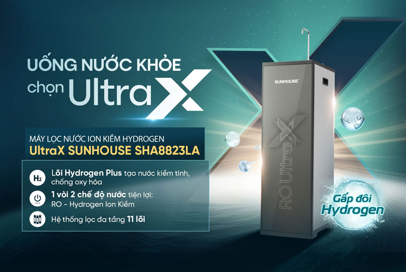 Máy lọc nước ion kiềm Sunhouse Hydrogen UltraX SHA8823LA Máy lọc nước ion kiềm Sunhouse Hydrogen UltraX SHA8823LA