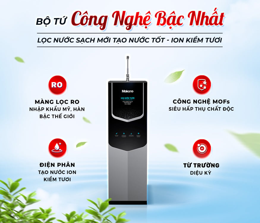 Máy lọc nước ion kiềm có công nghệ MOFs siêu hấp thụ chất độc hại Máy lọc nước ion kiềm