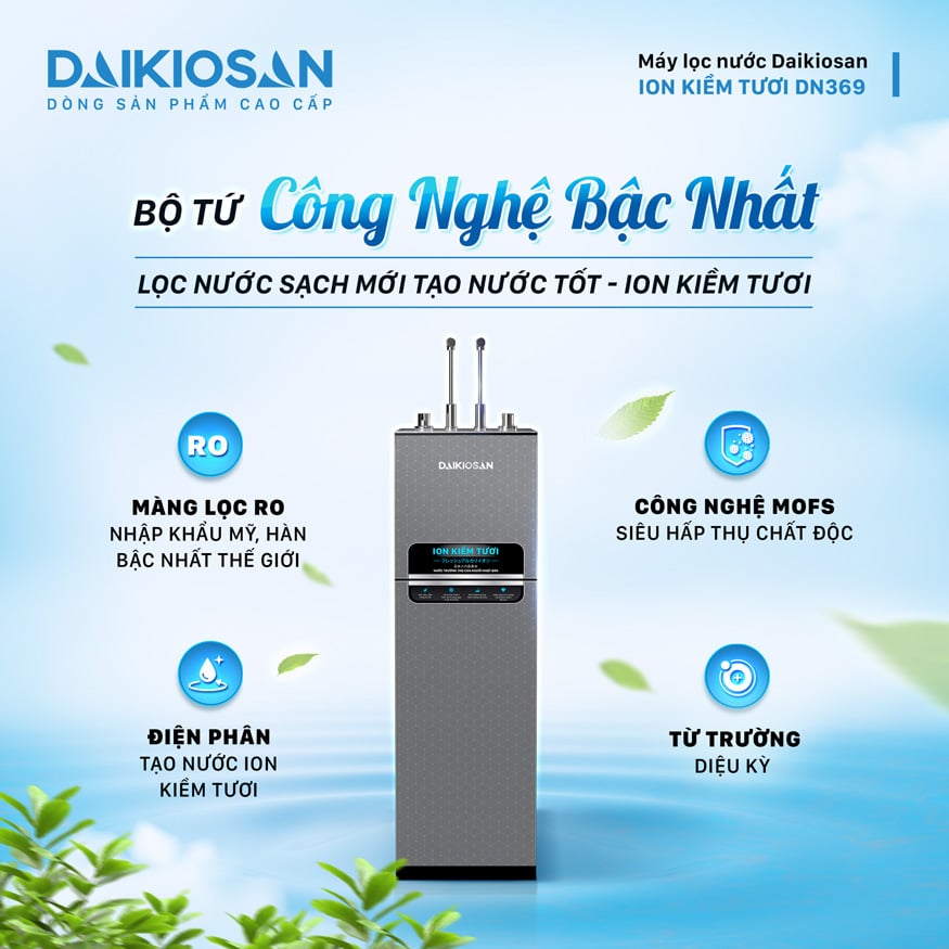 Bộ tứ công nghệ tiên tiến hàng đầu Máy lọc nước ion kiềm tươi từ trường Daikiosan DN36