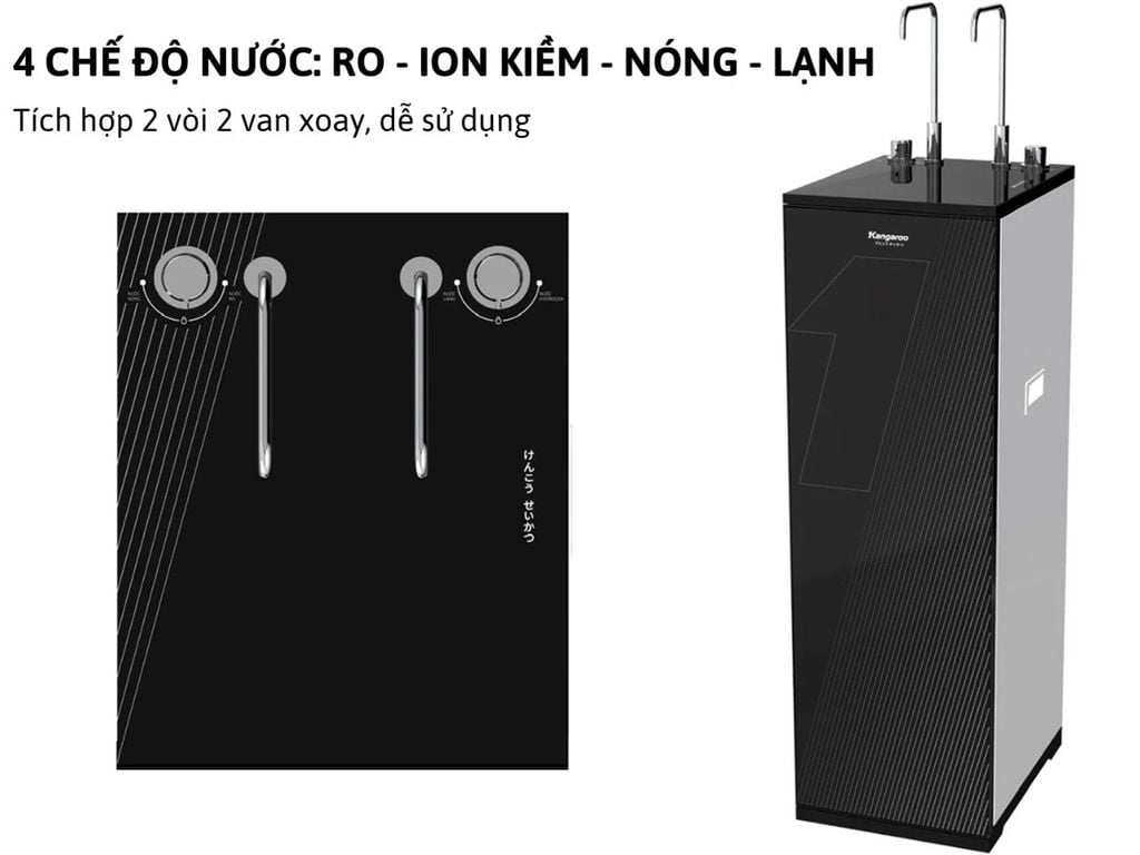 2 vòi, 2 van xoay, 4 chế độ nước Máy lọc nướcKangaroo Hydrogen ion kiềm KG100EHC