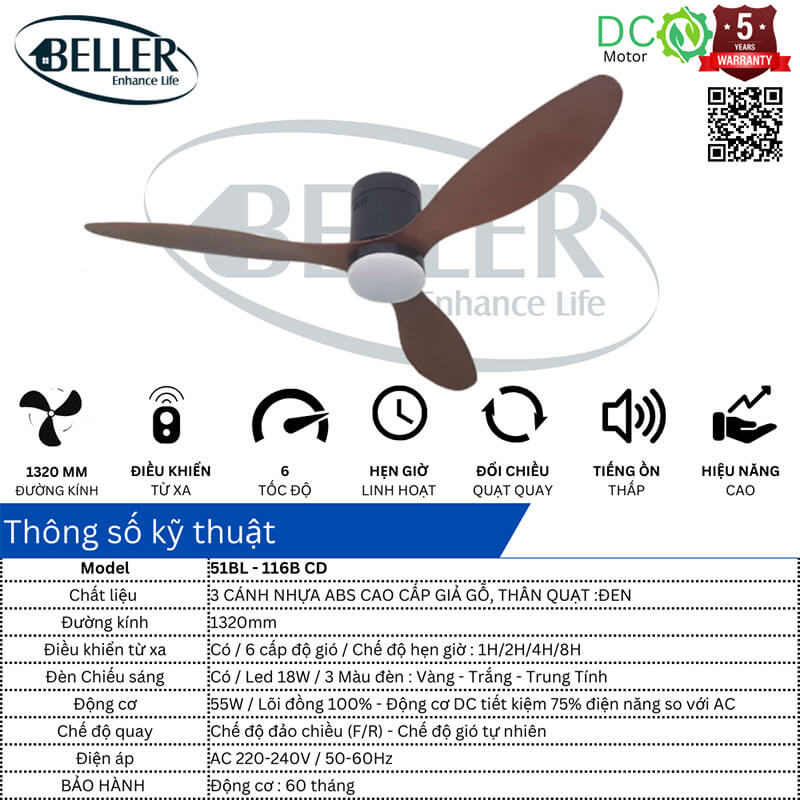 quat-tran-den-beller-116b-cd-3 Thông số kỹ thuật