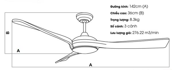 Kích thước quạt trần Kaiyo IWA 218 AX88 ATQ cá cược thể thao cánh gỗ