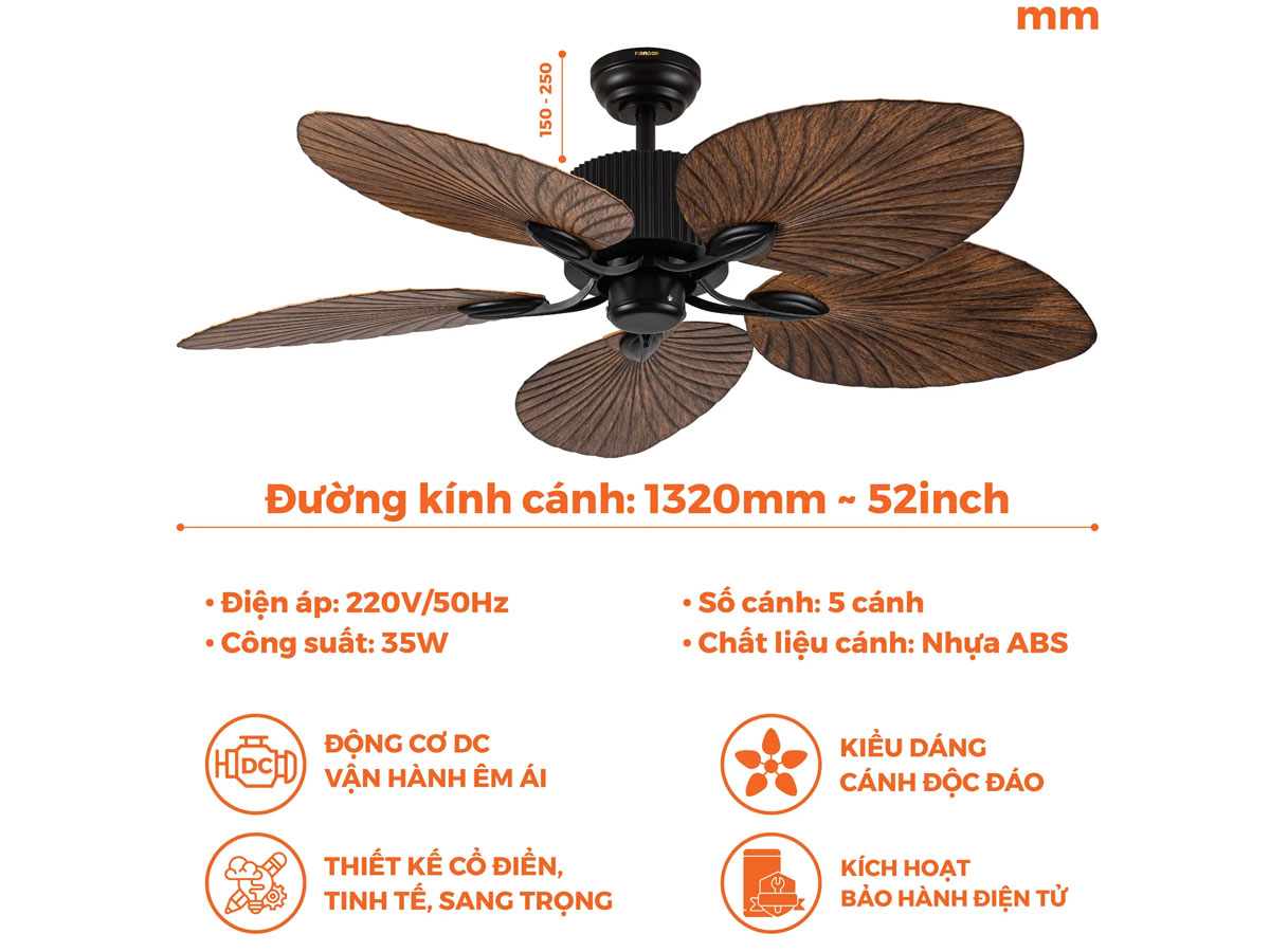 AX88 ATQ cá cược thể thao trang trí 5 cánh Nanoco NCFD5251 (động cơ DC, có remote)