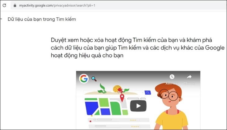 Vào trang "Your data in Search"
