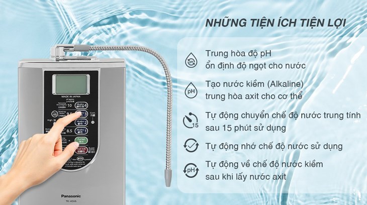 Máy lọc nước điện giải ion kiềm Panasonic TK-AS500-ZVN 3 tấm điện cực được tích hợp nhiều tính năng thông minh đi kèm, đảm bảo an toàn cho người dùng Máy lọc nước điện giải ion kiềm Panasonic TK-AS500-ZVN 3 tấm điện cực được tích hợp nhiều tính năng thông minh đi kèm, đảm bảo an toàn cho người dùng