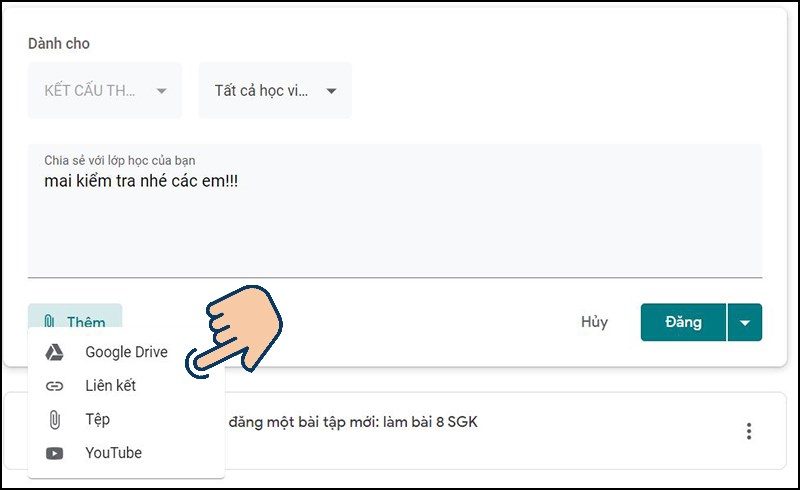 Nhấm Thêm để đính kèm file