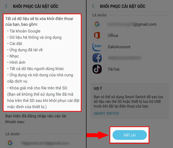 Sau khi cân nhắc, bạn hãy chọn khôi phục cài đặt gốc