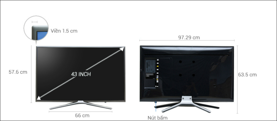 Tivi 43 inch dài rộng bao nhiêu và kích thước thực tế chi tiết nhất lAx88com