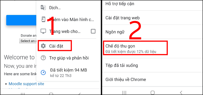 Trong menu Cài đặt, tìm và chọn mục Chế độ thu gọn